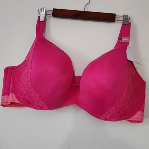 Cacique Women's lightly lined balconette Size 50DDD pink lace bra - Picture 2 of 11